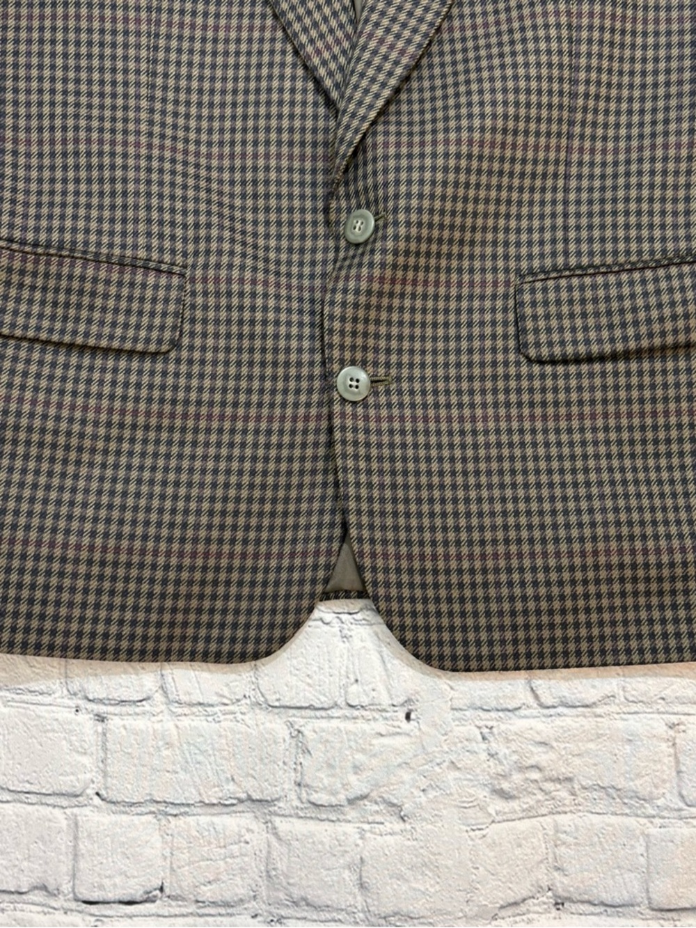 Gianelli Blazer Jacket Mens 40s Olive Green Polyester Wool Blend Houndstooth - Picture 2 of 16
